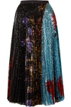 DRIES VAN NOTEN PLEATED SEQUINED FLORAL-PRINT TULLE MIDI SKIRT