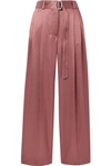 SIES MARJAN BLANCHE BELTED PLEATED SATIN-TWILL WIDE-LEG PANTS