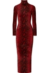 ALEXANDER WANG Snake-print chenille turtleneck midi dress