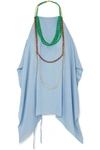 Jacquemus Haut Bijoux Backless Draped Embellished Crepe Halterneck Top In Sky Blue