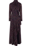 CHLOÉ PUSSY-BOW EMBROIDERED FLORAL-PRINT SILK-GEORGETTE GOWN