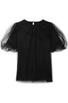 MARC JACOBS EVENING LAYERED SWISS-DOT TULLE AND COTTON-JERSEY TOP