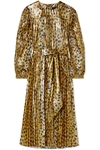 MARC JACOBS PLEATED ANIMAL-PRINT SILK-BLEND LAMÉ MIDI DRESS