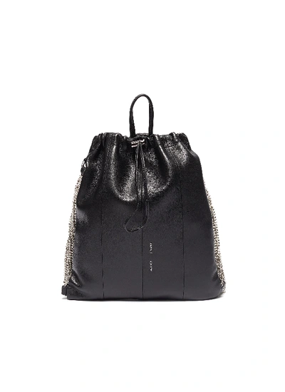 Kara Glass Crystal Fringe Leather Drawstring Backpack