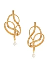 OSCAR DE LA RENTA Swirled Braided Chain & Faux Pearl Drop Earrings