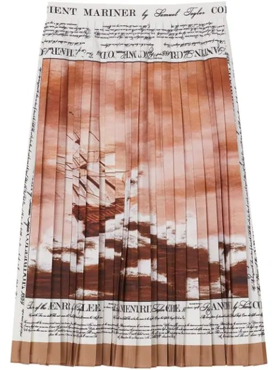 Burberry Mariner Print Pleated Cady Skirt In Brown
