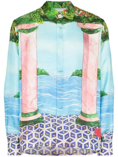 Casablanca Graphic-print Relaxed-fit Silk Shirt In Blue