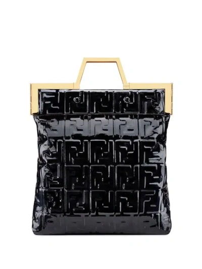 Fendi Logo Patent-leather Tote Bag In Black