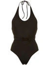 ADRIANA DEGREAS BELTED HALTER NECK SWIMSUIT