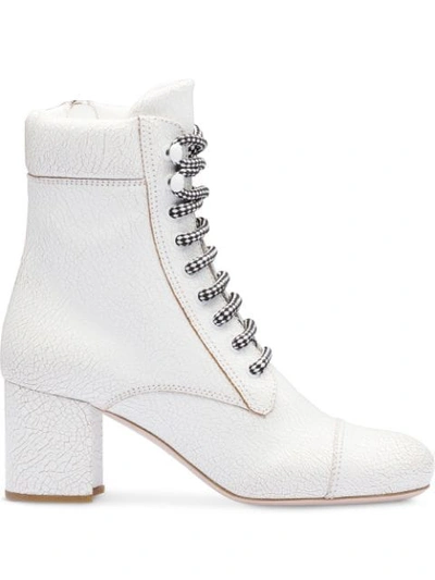 Miu Miu Contrasting Shoe Laces Boots In White