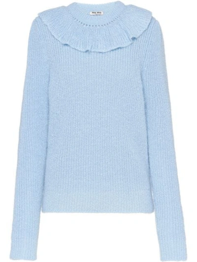 Miu Miu Ruffle Knitted Jumper In Blue