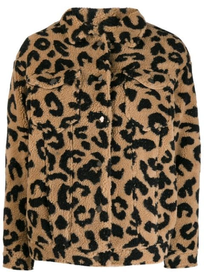 Apparis Tiarra Collared Leopard-print Faux Shearling Jacket In Brown