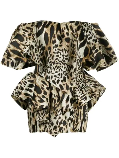 Alexandre Vauthier Off-the-shoulder Ruffled Animal-print Silk Mini Dress In Leopard Print