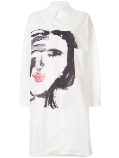 Yohji Yamamoto Face Painting Long Shirt In White