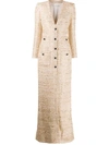 Alessandra Rich Long V Neck Tweed Dress W/micro Sequins In Multicolor