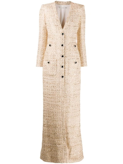 Alessandra Rich Long V Neck Tweed Dress W/micro Sequins In Multicolor