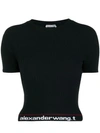 Alexander Wang T Body Stocking High-stretch Cropped Logo Tee In 001 Black