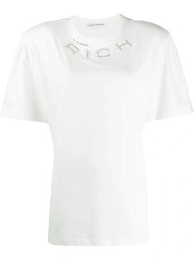Alessandra Rich Crystal Embellished Logo T-shirt In White,silver