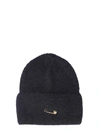 Versace Safety Pin Detail Knitted Beanie In Black