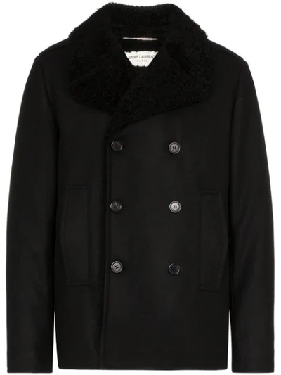 Saint Laurent Caban Double-breasted Coat In Black