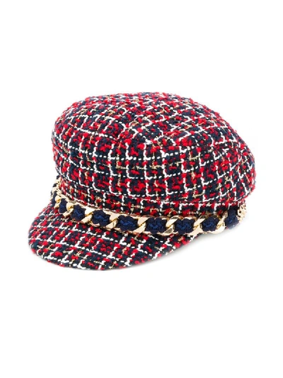 Edward Achour Paris Tweed Flat Cap In Red