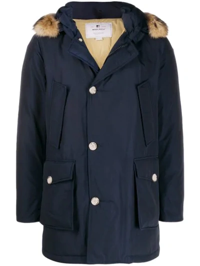 Woolrich Padded Parka Jacket In Mlb Melton Blue