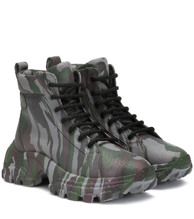 Miu Miu Camouflage-print Leather Boots In Grey