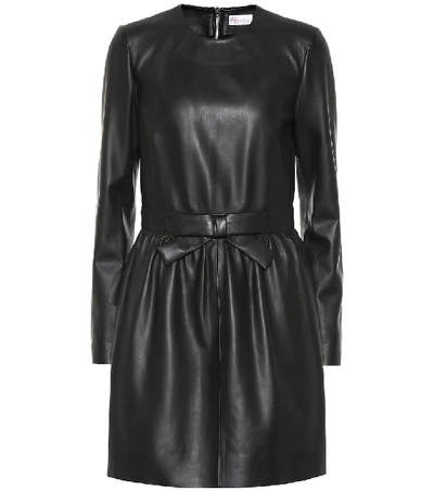 Red Valentino Long-sleeve Bow-waist Matte Tanned Leather Dress In Black