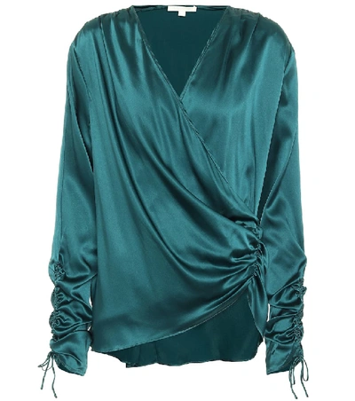 Jonathan Simkhai Crepe Back Satin Asymmetric Blouse In Green