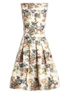 OSCAR DE LA RENTA Floral-Print Seam Box Pleat A-Line Dress