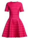 OSCAR DE LA RENTA Jacquard Stripe Short-Sleeve Mini A-Line Dress