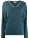 BRUNELLO CUCINELLI EMBELLISHED V-NECK JUMPER