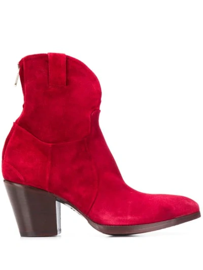 Rocco P Chunky Heel Boots In Red