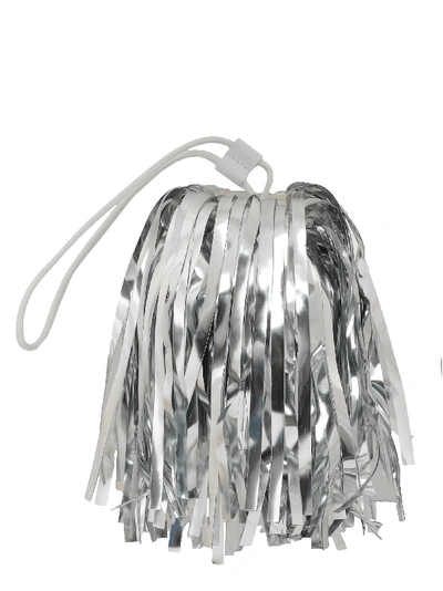 Off-white Plastic Fringe Pon Pon Bag In Silver