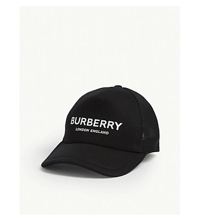 Burberry Logo-print Leather And Mesh Snapback Cap In Black