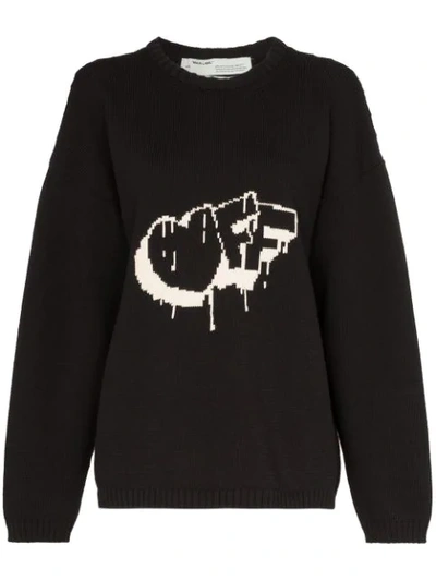 Off-white Contrast Logo Intarsia Knit Sweater In Black
