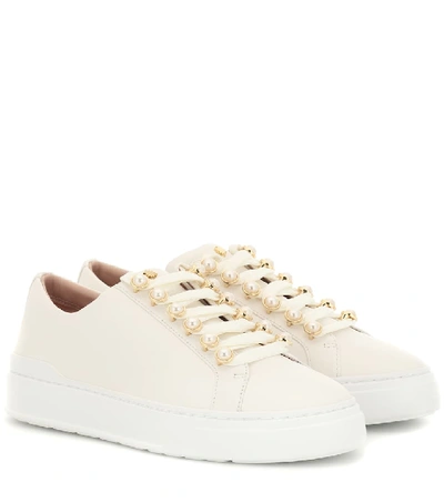 Stuart Weitzman Excelsa Imitation Pearl Embellished Lace-up Trainer In White