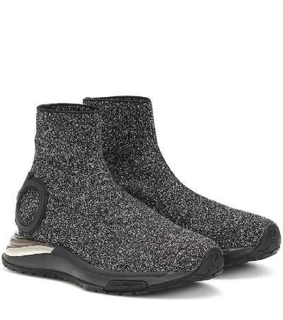 Ferragamo Ladies Cerise Gancini Glitter Sneakers In Black