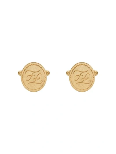 Fendi Logo-engraved Gold-tone Cufflinks