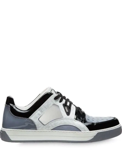 Fendi Men's Mixed-media Shiny Trainer Sneakers In Grey