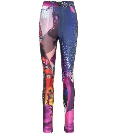 Maison Margiela Printed Stretch Jersey Skinny Trousers In Blue