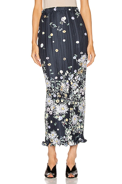 Givenchy Show Floral-pattern Satin-crepe Midi Skirt In Navy/yellow