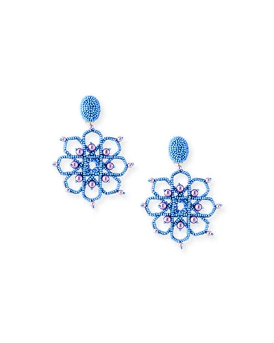 Oscar De La Renta Crystal Flower-outline Clip Earrings In Light Blue