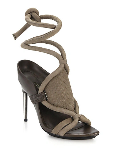 3.1 Phillip Lim / フィリップ リム Marquise Metal-heeled Leather & Suede Ankle-tie Sandals In Clay