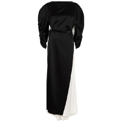 A.w.a.k.e. Monochrome Ruched Satin Gown In Black And White
