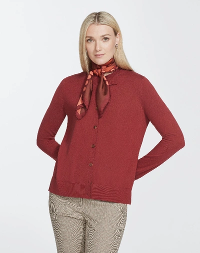 Lafayette 148 Petite Fine Gauge Merino Button Front Cardigan In Merlot