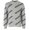 BALENCIAGA ALLOVER LOGO JUMPER,555481 T1471 1262 GREY BLACK