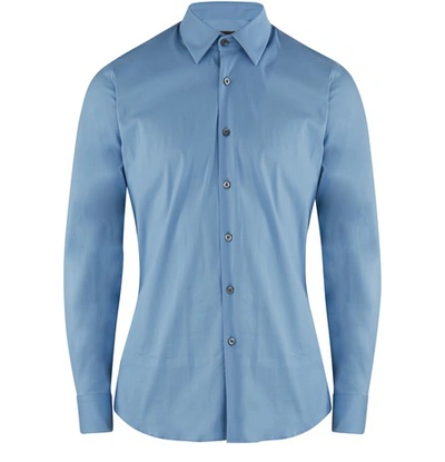 Prada Logo-embroidered Slim-fit Cotton-poplin Shirt In Light Blue