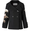 Valentino Floral Embroidered Double Breasted Wool Peacoat In Nero - Multicolor