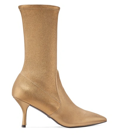 Stuart Weitzman The Yvonne 75 Boot In Brass Stretch Metallic Suede